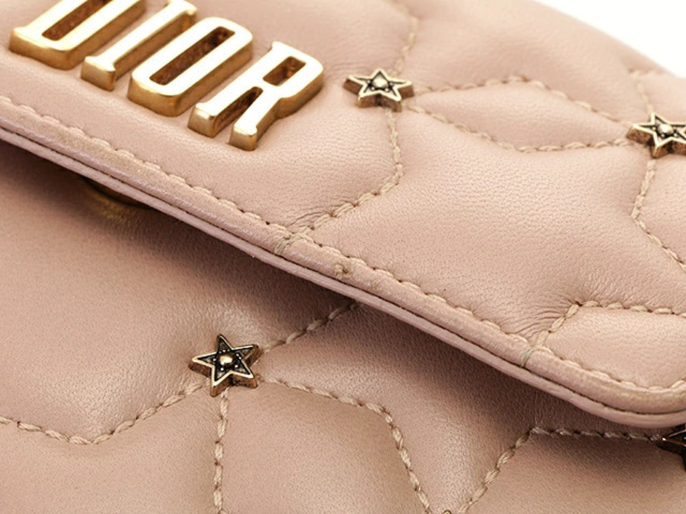 Christian Dior Star Studded Chain Shoulder Bag Beige Cream Pink Lambskin - Picture 6 of 9